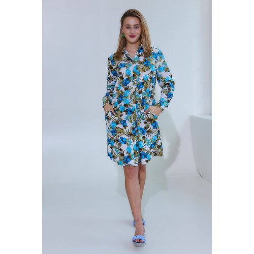 Kleid Gracia in Blau/ Trkis/Khaki