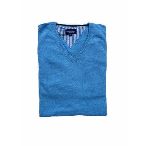 Pullover V-Neck Baumwolle in Hell-Blau Melange S
