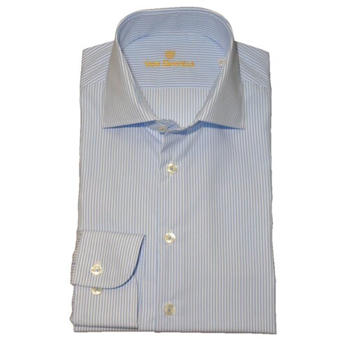 Business-Hemd in Cotton-Vollzwirn Hellblau/Weiß gestreift Tailor-Fit