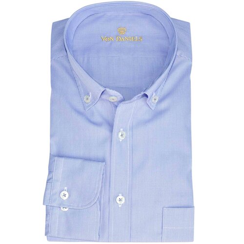 Button-Down Hemd in Cotton-Vollzwirn Miniatur-Karo Blau/Wei
