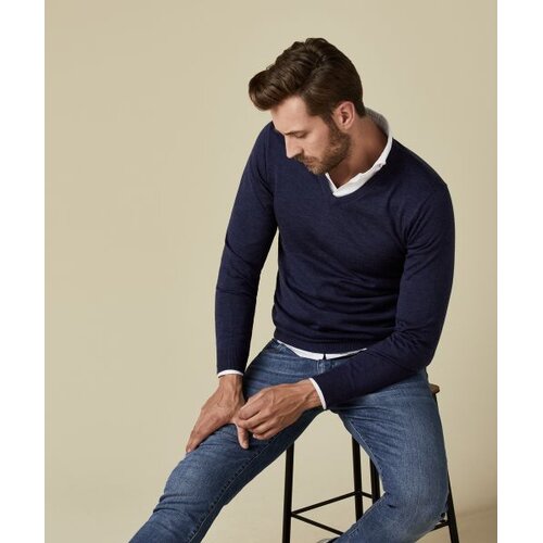 Pullover V-Neck in Merino-Extrafine/  Navy von Profuomo S