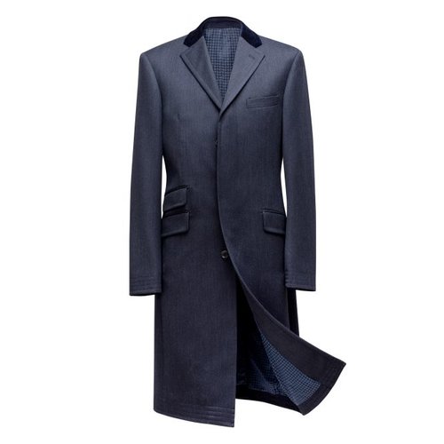 Covert-Coat in Blau m. blauem Samt-Kragen