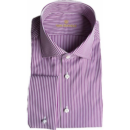 Business-Hemd mit Doppelmanschetten in Magenta gestreift/ Tailor Fit