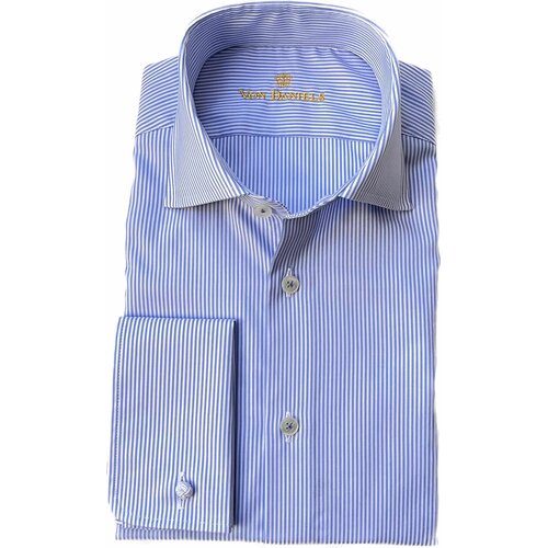 Business-Hemd aus Cotton-Twill mit Doppelm. in Tailor-Fit/ Blau-Wei gestreift 42
