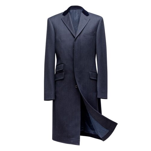 Covert-Coat in Blau m. blauem Samt-Kragen 106