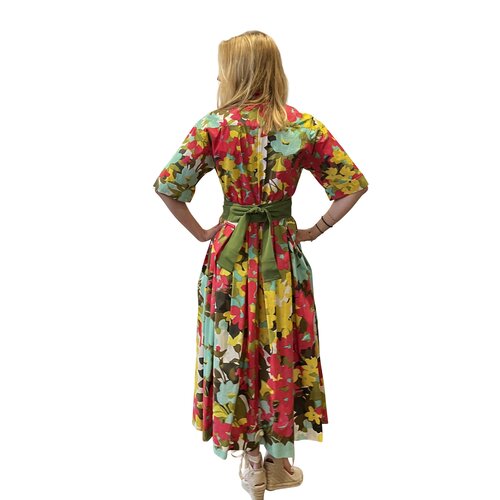 Hemd-Kleid Nida in Pistazie/hellblau/Koralle in Midi-Lnge 48 (42-44)