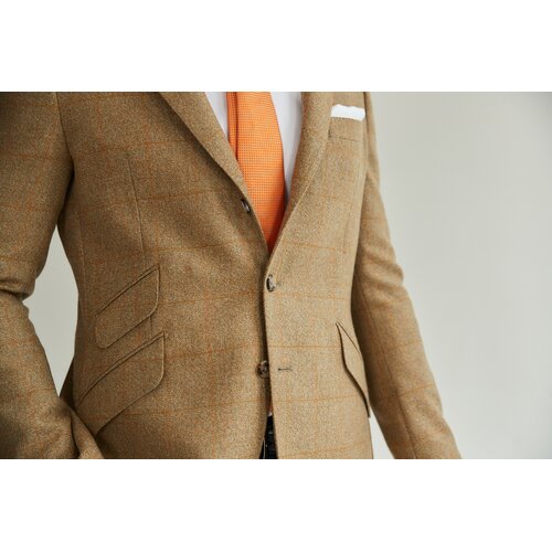 Jackett Philipp aus Tweed in Messing mit Curry-Farbenem Fenster-Karo 52
