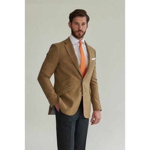 Jackett Philipp aus Tweed in Messing mit Curry-Farbenem Fenster-Karo 114