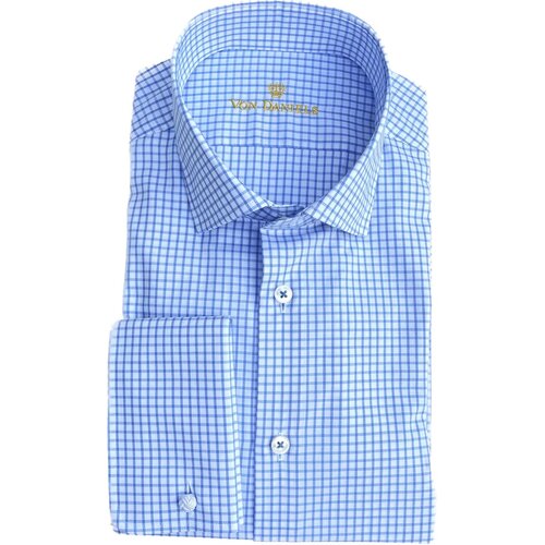 Business-Hemd mit Doppelm Made by van Laack in Cotton-Vollzwirn Blau/Weiß Kariert in Slim Fit