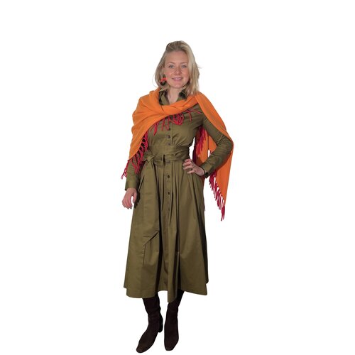 Hemdblusen-Kleid Cosi in Oliv-Gr�n aus Cotton-Twill 38...