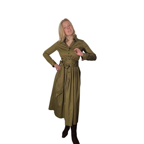 Hemdblusen-Kleid Cosi in Oliv-Gr�n aus Cotton-Twill 38 (Ital. 44)