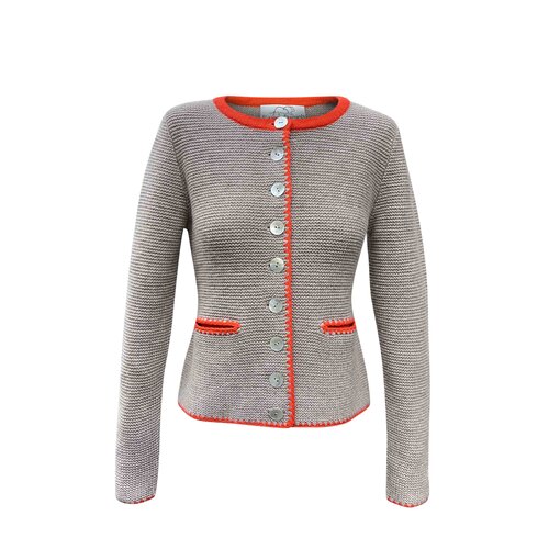 Cardiganaus Cashmere in Taupe/Mandarin links/links gestrickt