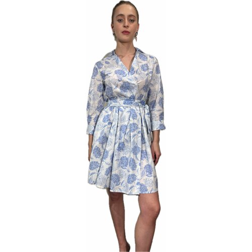 Kleid Jule mit Blten-Print in Pastell-Blau XL