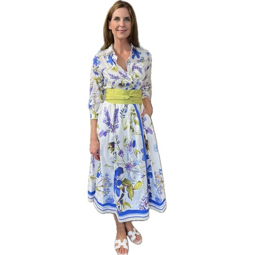 Kleid Elenat mit Blten u. Bltter-Print in Blau/Flieder/Pistazie