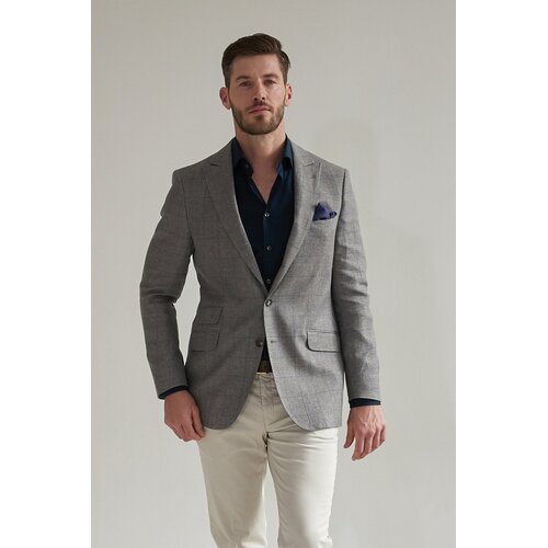 Jackett Caspar aus Leinen u. Wolle in Taupe/ Navy