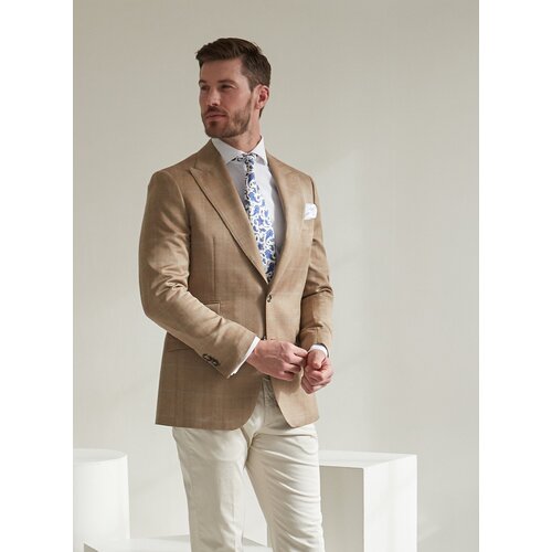 Jackett Carlo In Camel/Hellblau aus Wolle u. Seide 48