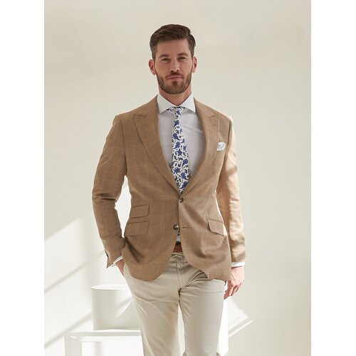 Jackett Carlo In Camel/Hellblau aus Wolle u. Seide 48