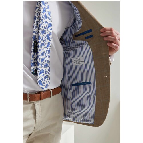 Jackett Carlo In Camel/Hellblau aus Wolle u. Seide 110