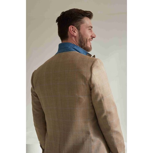 Jackett Carlo In Camel/Hellblau aus Wolle u. Seide 110