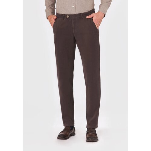 Chino Trento in Slim Fit aus Moleskin in Taupe-Braun