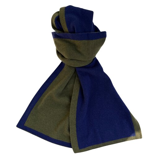 Schal aus Cashmere-Doubleface in Loden-Oliv/ Tinten-Blau