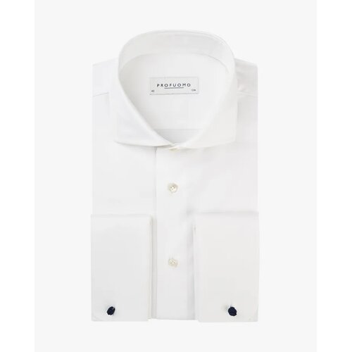 Hemd m. Doppelmanschetten in Wei aus Cotton-Vollzwirn 45