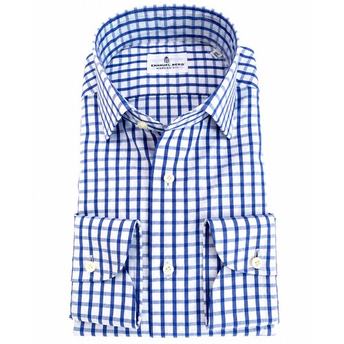 Business-Hemd  Wei� mit Royal-Blauem Gitter-Karo