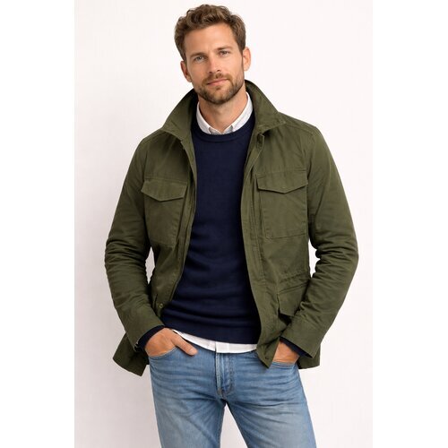 Field-Jacket Theo in Oliv mit rotem Stepp-Futter 48