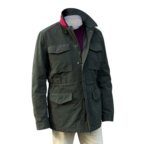 Fieldjackett Theo in Oliv mit rotem Stepp-Futter 58