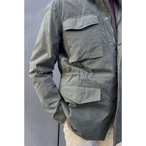 Fieldjackett Theo in Oliv mit rotem Stepp-Futter 58