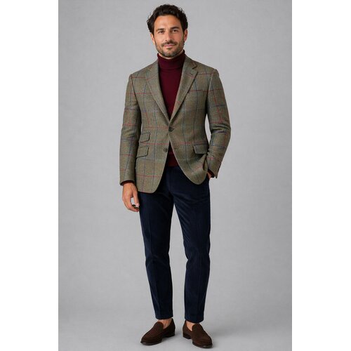 Jackett Max - finest Tweed with red/blue Window-Pane