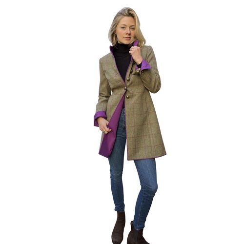 Gehrock Alicia aus finest Tweed mit Lila-farbenem Besatz