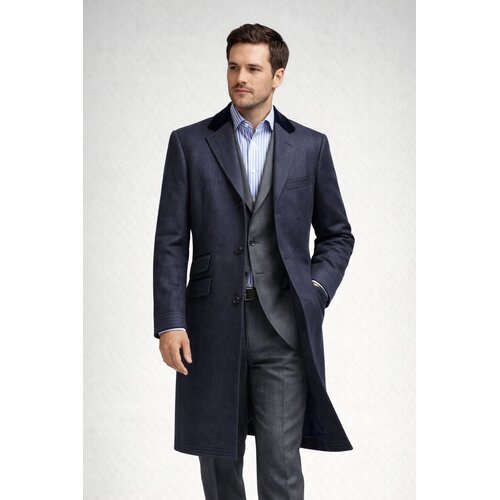 Covert Coat Carlos in Blau mit Blauem Samtkragen 54