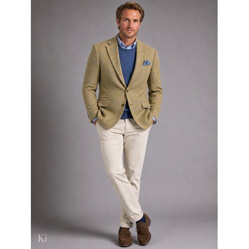 Jackett Thilo-W aus Tweed in Khaki mit Overcheck in...
