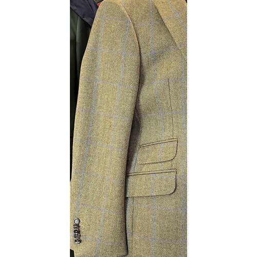 Jackett Thilo-W aus Tweed in Khaki mit Overcheck in Hellblau/ Pflaume 48